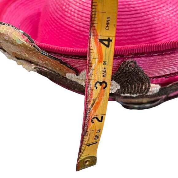 Deborah New York Pink Wide Brim Hat With Sequin Floral Applique - Picture 8 of 14